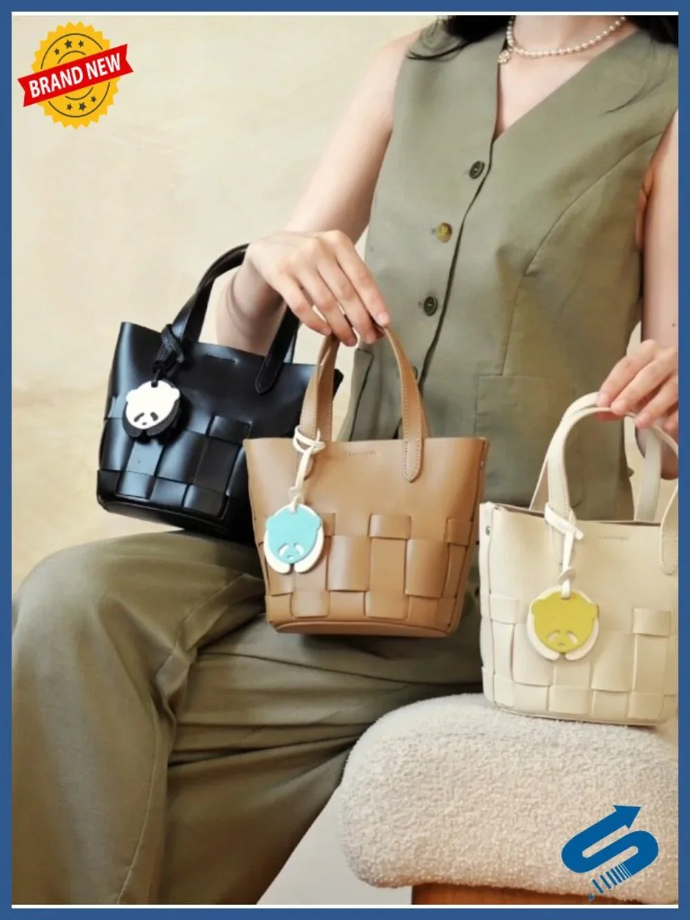 Genuine Leather Bucket Bag for Women, 3-Way Convertible Crossbody with